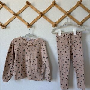 Zara Kids Floral Pajama Set - Cream and Black